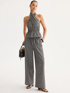 Halter Gingham Peplum Top & Pants Set