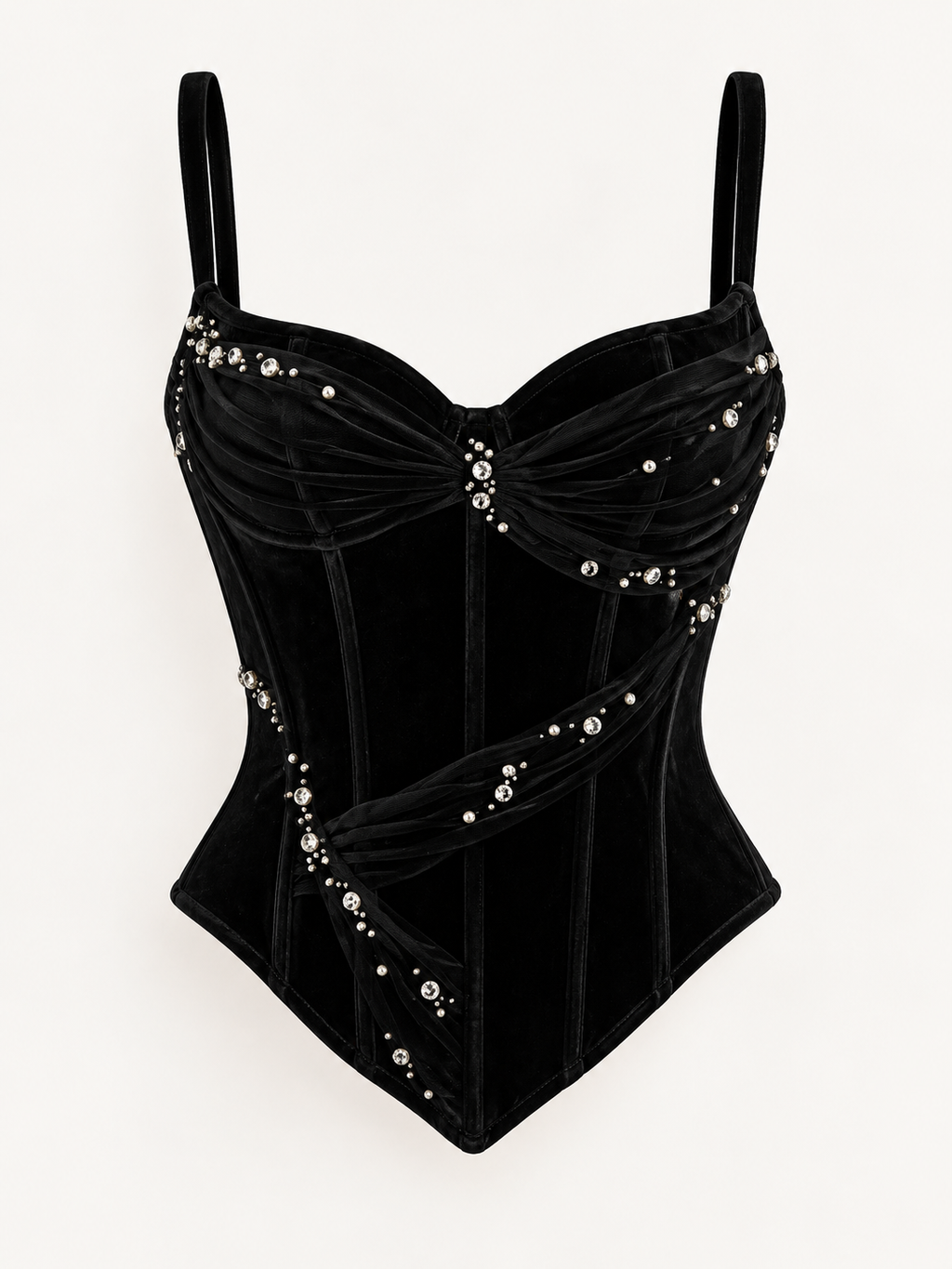 Noir Crystal Draped Velvet Corset Top