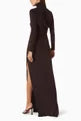 Chocolate Brown Draped High-Neck Maxi Dress