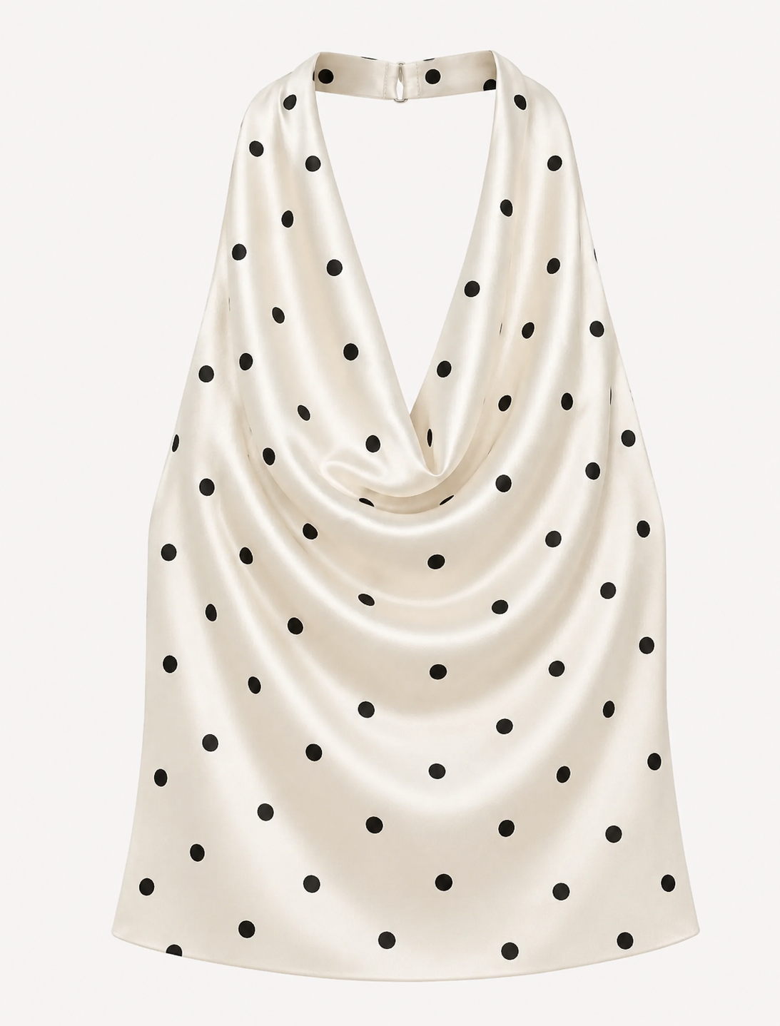 Ivory Polka Dot Cowl Neck Halter Top
