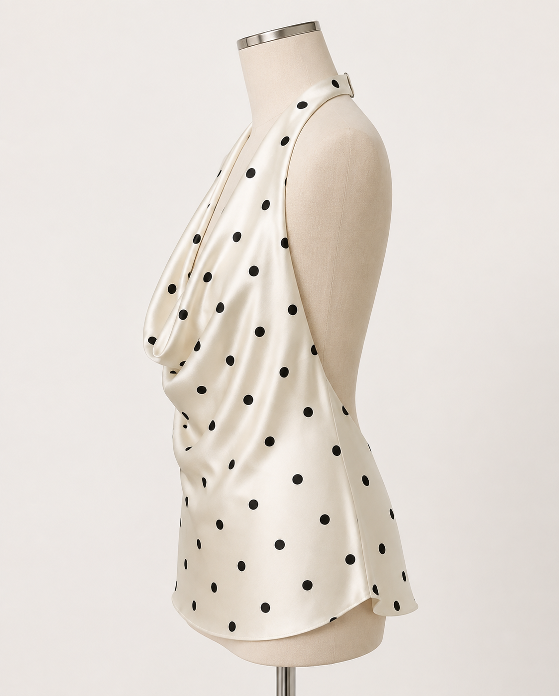 Ivory Polka Dot Cowl Neck Halter Top