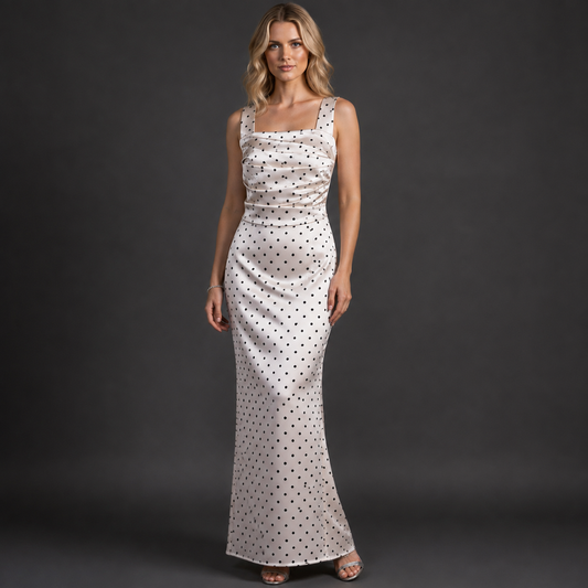 Ivory Polka Dot Satin Maxi Dress