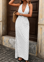 White Polka Dot Halter Maxi Dress