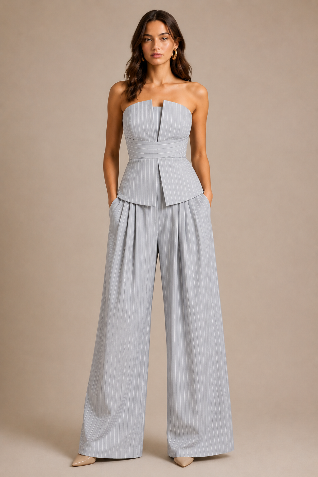 Luna Pinstripe Strapless Co-Ord Set
