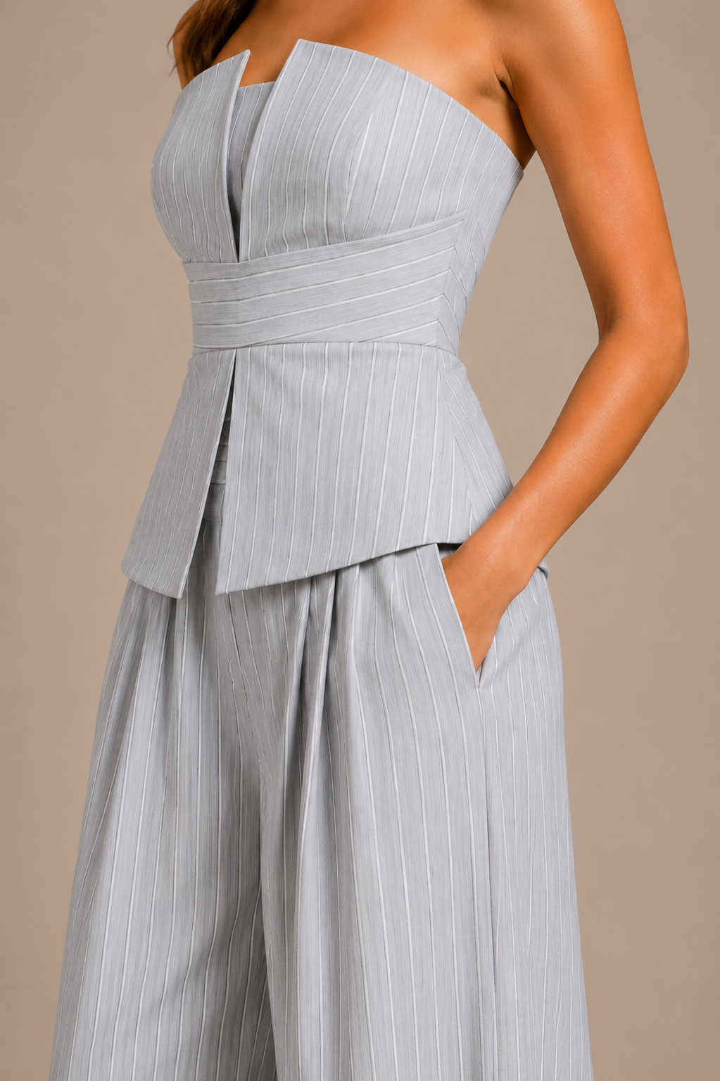Luna Pinstripe Strapless Co-Ord Set
