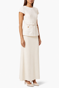 Ivory Textured Belted Top & Maxi Skirt Set