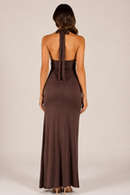 Chocolate Brown Halter Wrap Maxi Dress