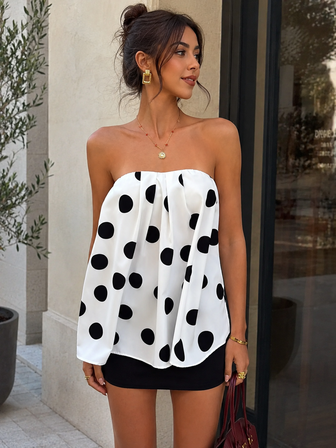 Polka Dot Strapless Top