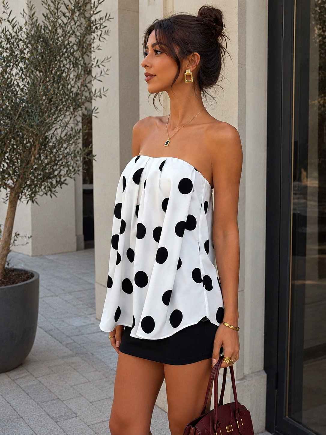 Polka Dot Strapless Top