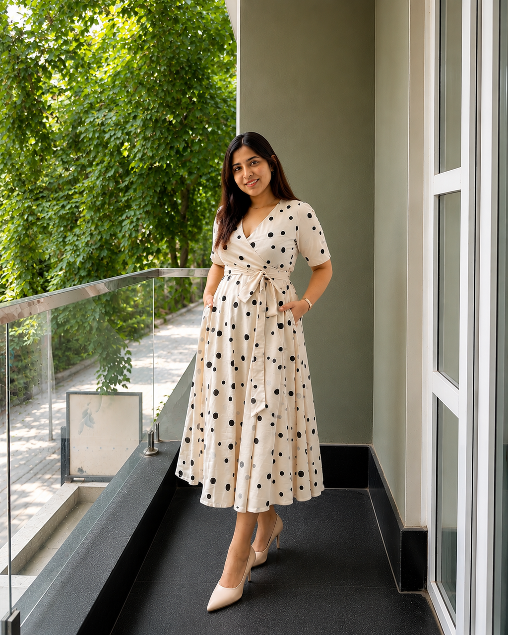 Polka Dot Wrap Midi Dress