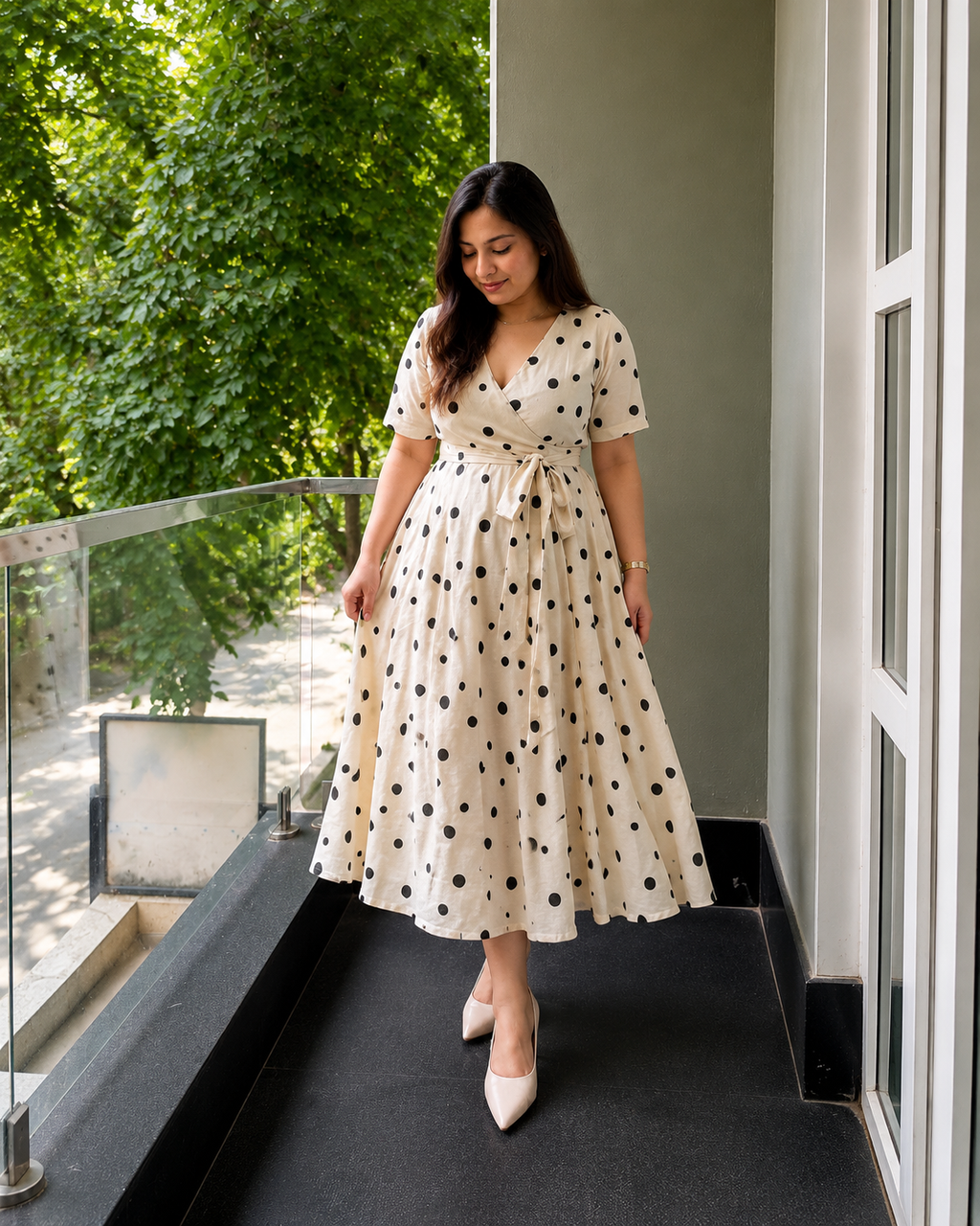 Polka Dot Wrap Midi Dress