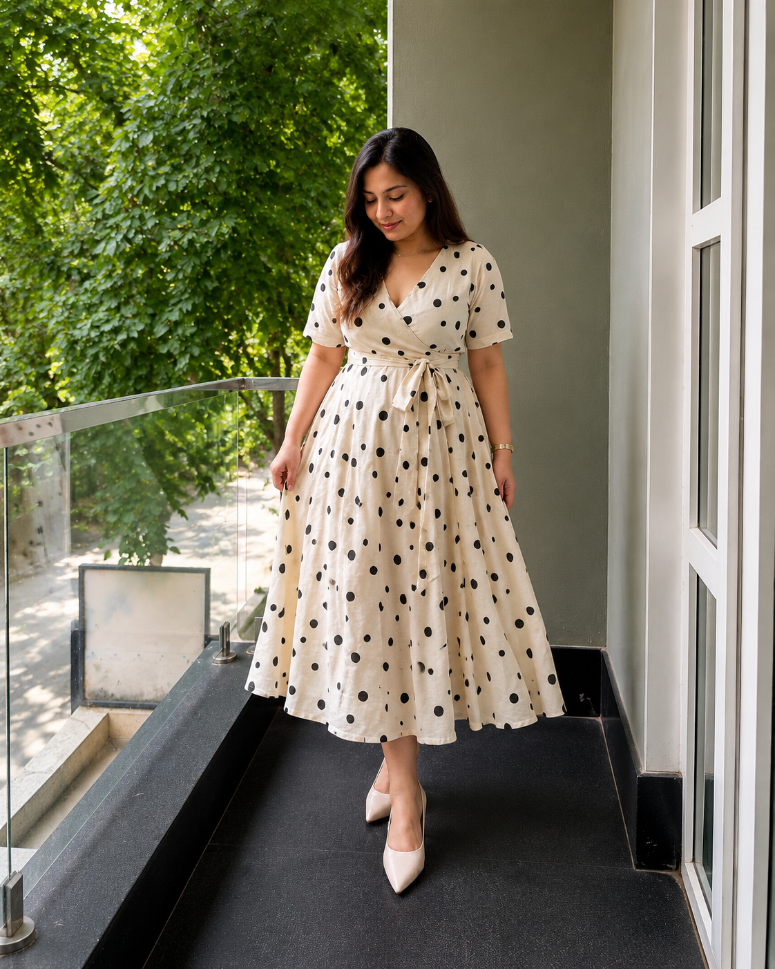 Polka Dot Wrap Midi Dress