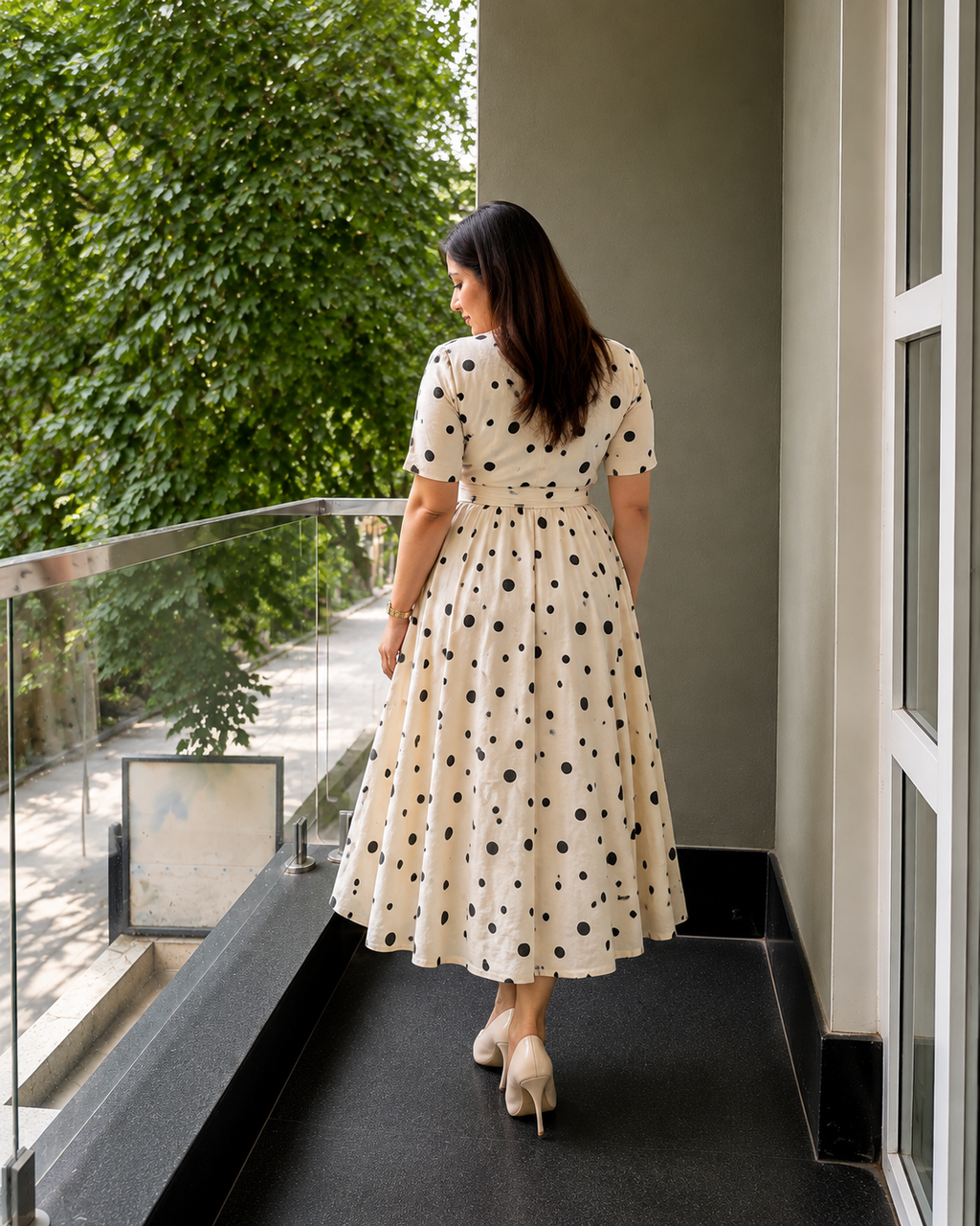 Polka Dot Wrap Midi Dress
