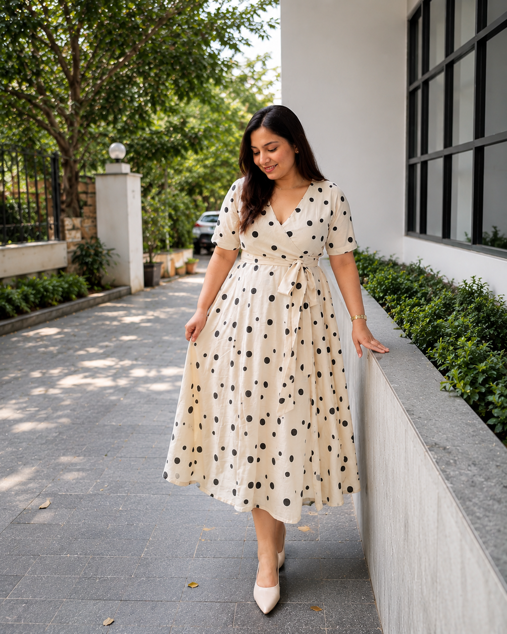 Polka Dot Wrap Midi Dress