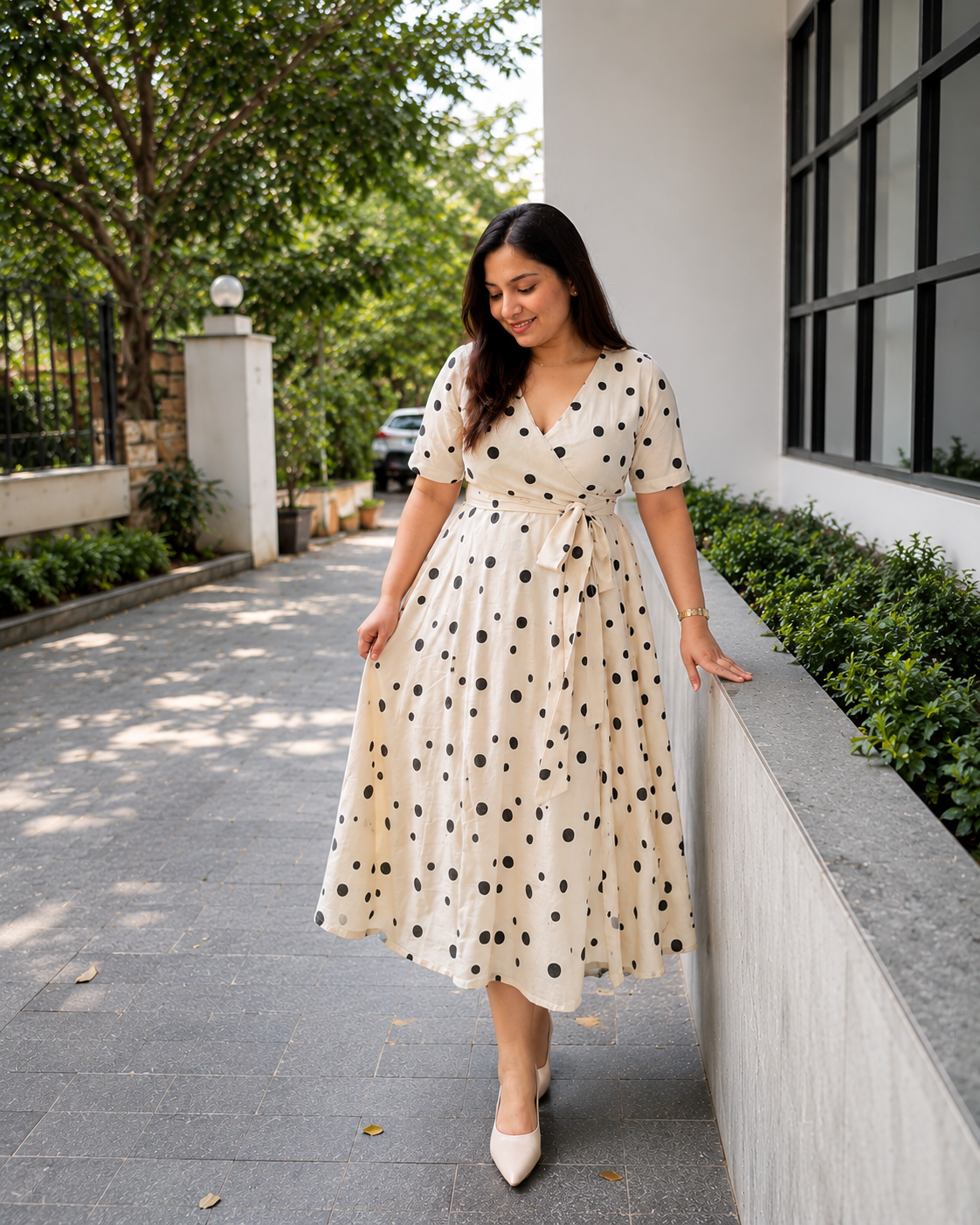 Polka Dot Wrap Midi Dress