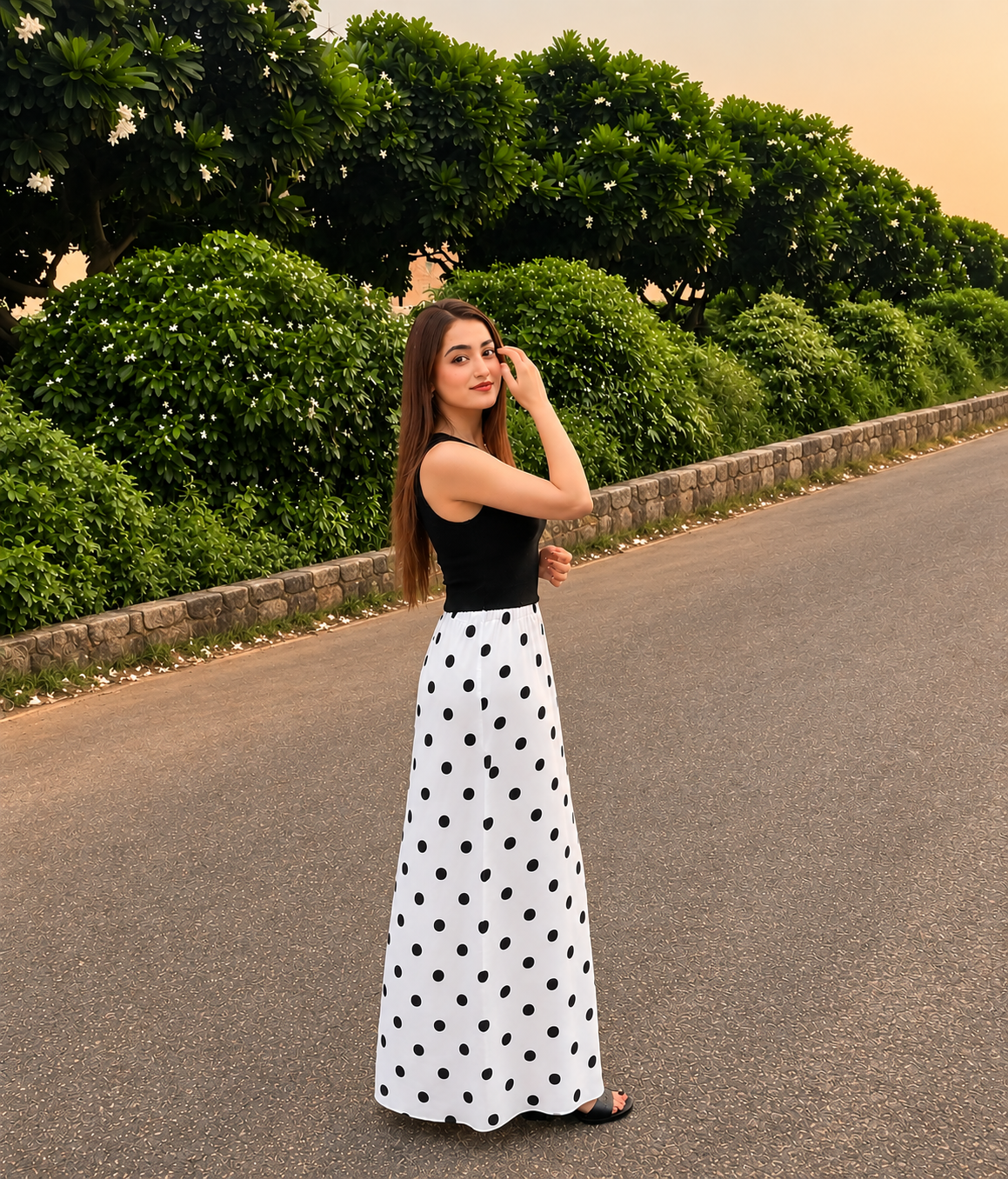 Polka Dot Flowing Maxi Skirt