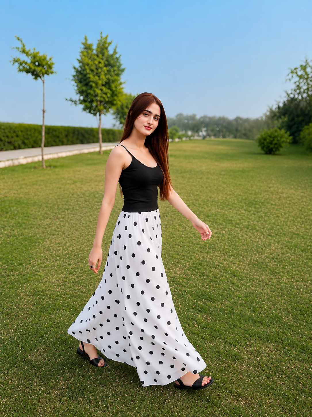 Polka Dot Flowing Maxi Skirt