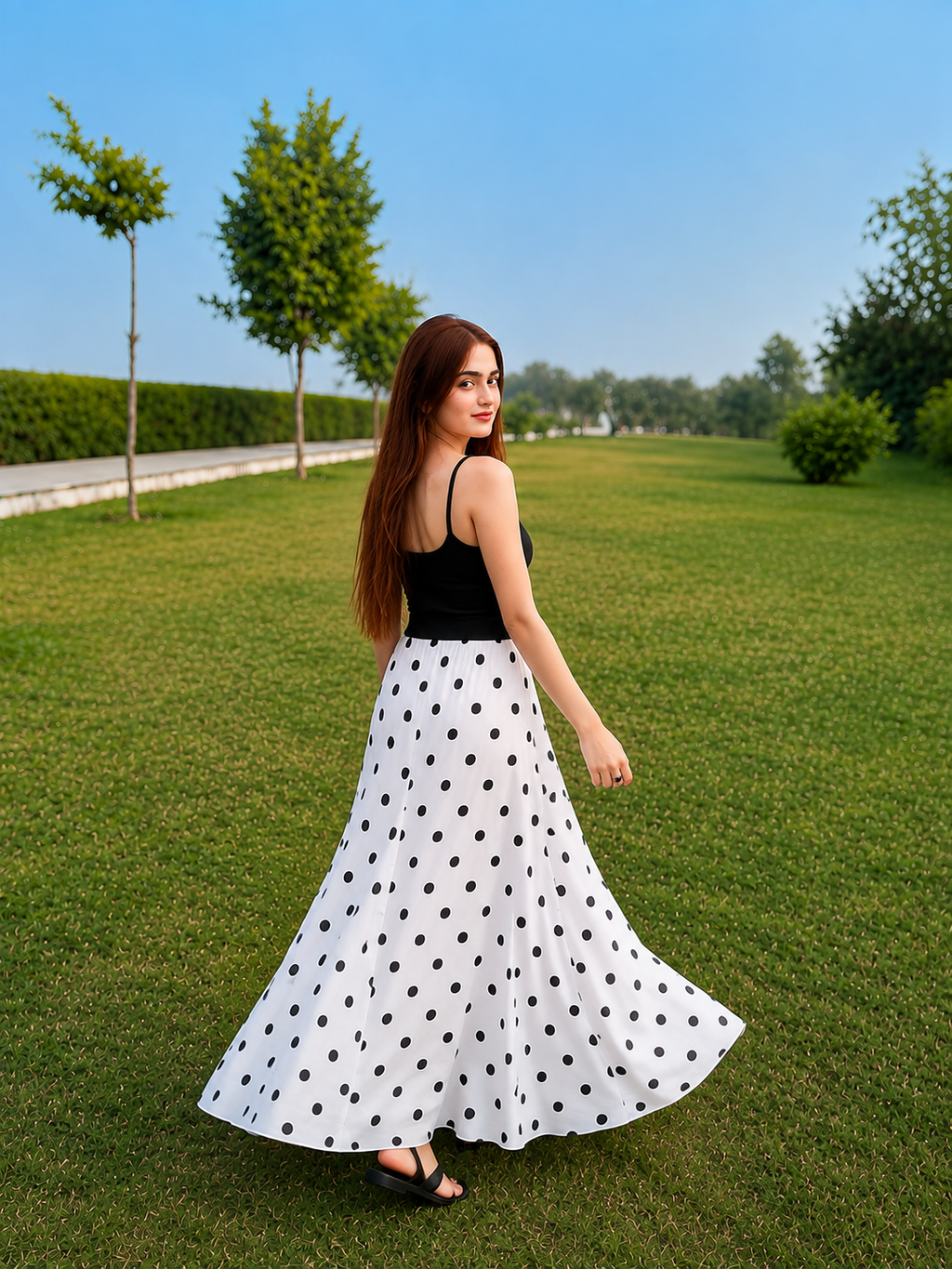 Polka Dot Flowing Maxi Skirt