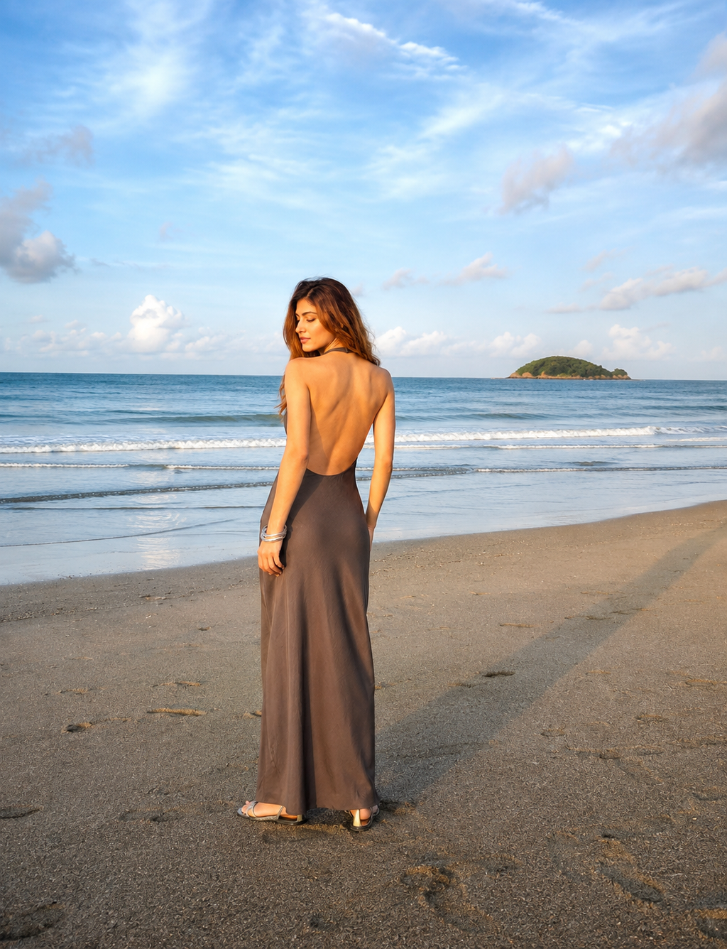 Satin Backless Halter Maxi Dress