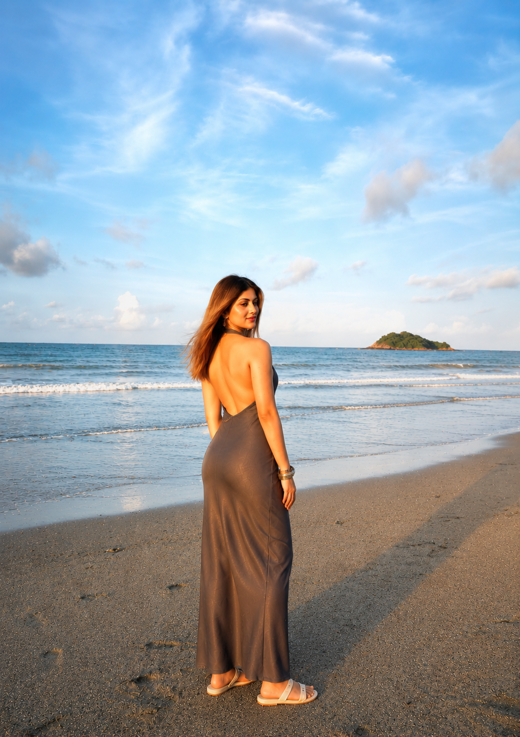 Satin Backless Halter Maxi Dress