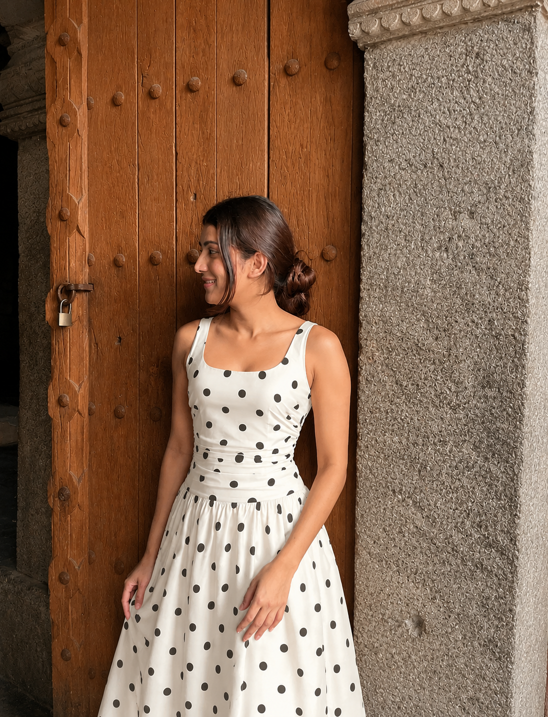 Polka Dot Ruched Cami Maxi Dress