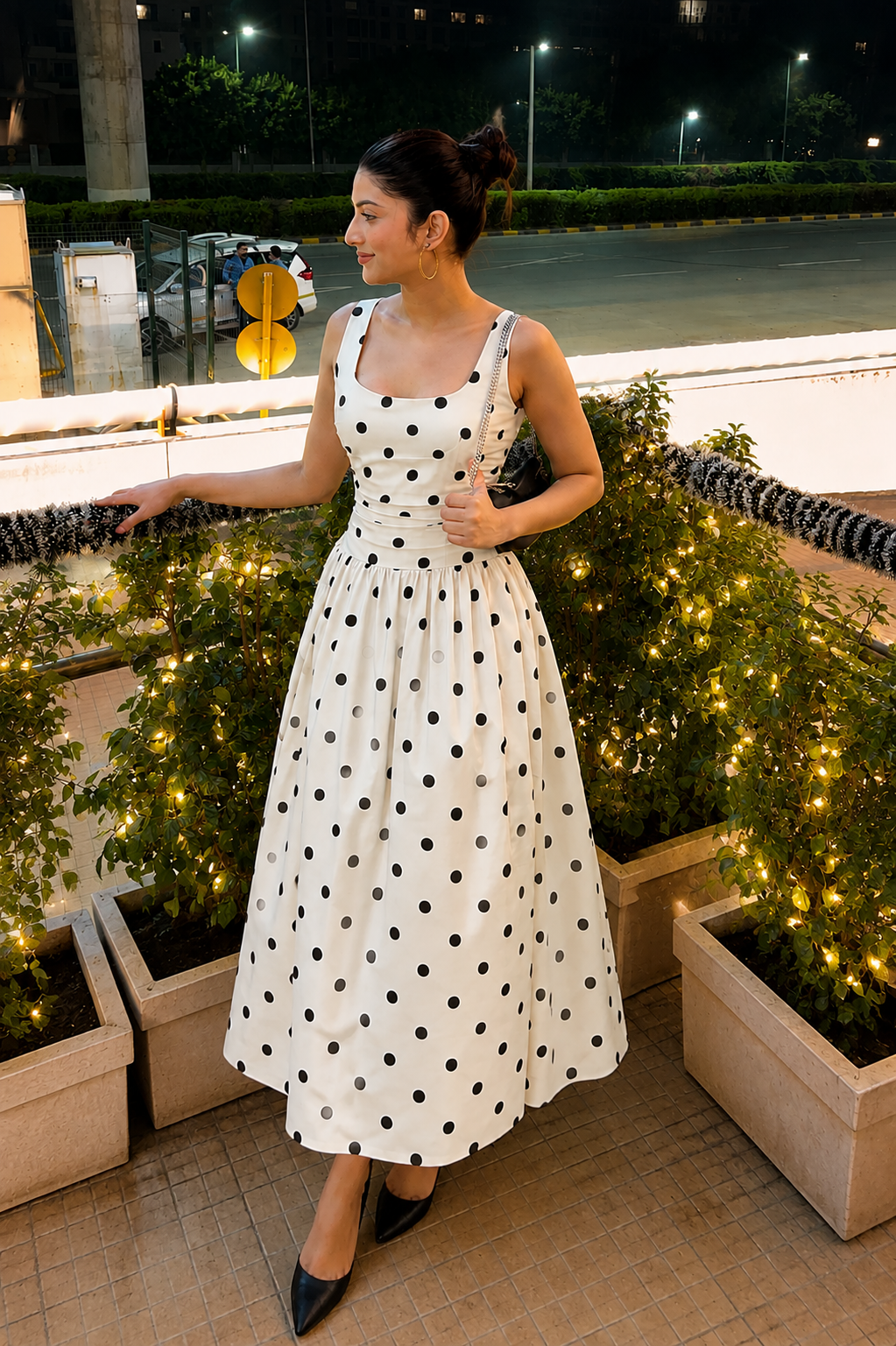 Polka Dot Ruched Cami Maxi Dress