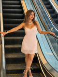 Blush Lace Trim Slip Mini Dress