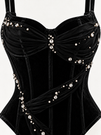 Noir Crystal Draped Velvet Corset Top