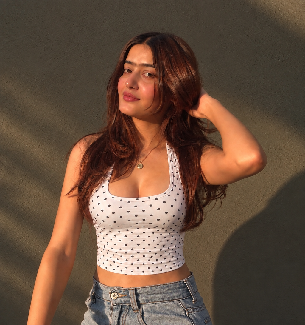 Polka Dot Backless Halter Tank Top