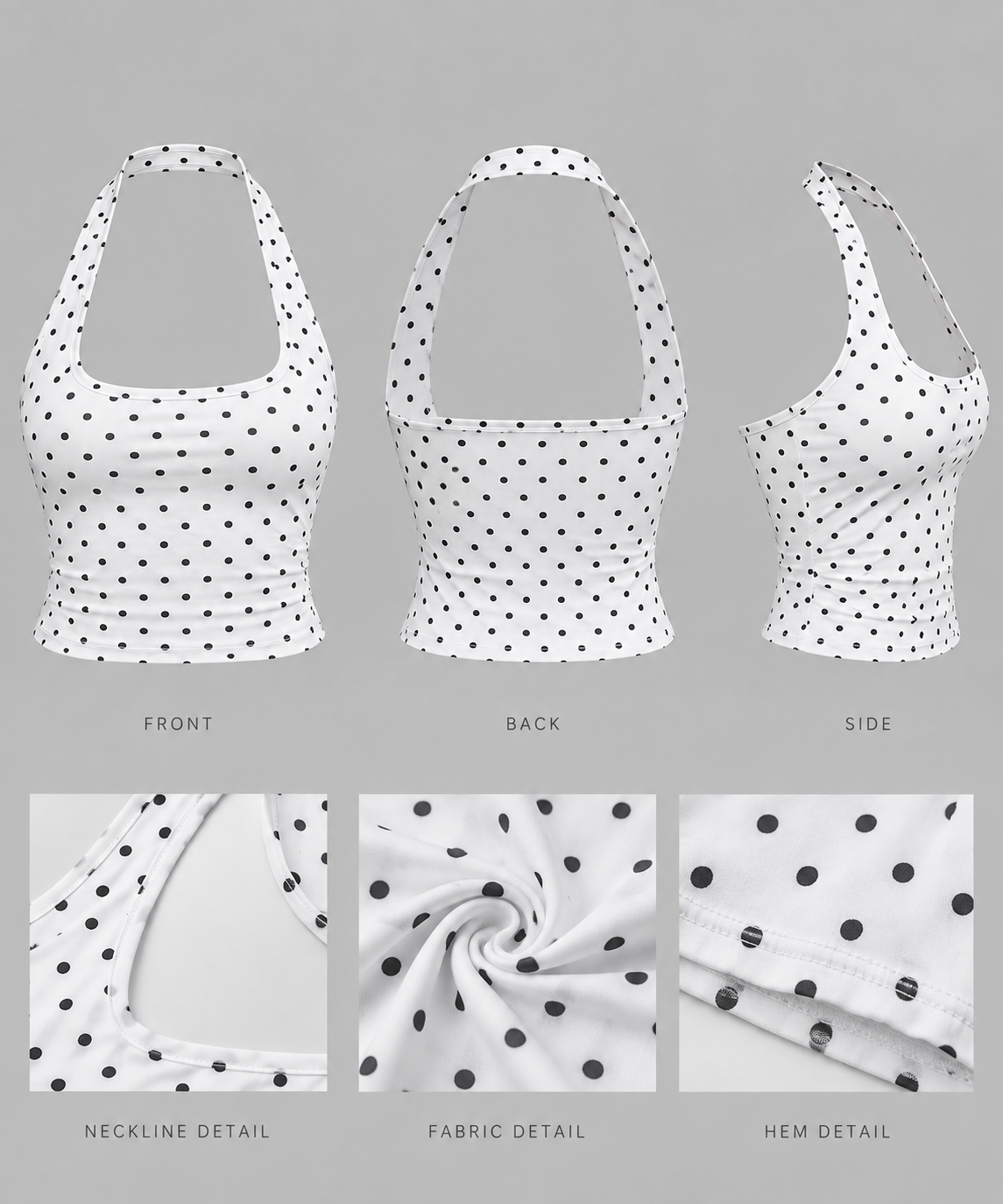 Polka Dot Backless Halter Tank Top