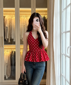 Red Polka Dot Halter Peplum Top