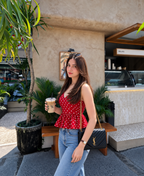 Red Polka Dot Halter Peplum Top