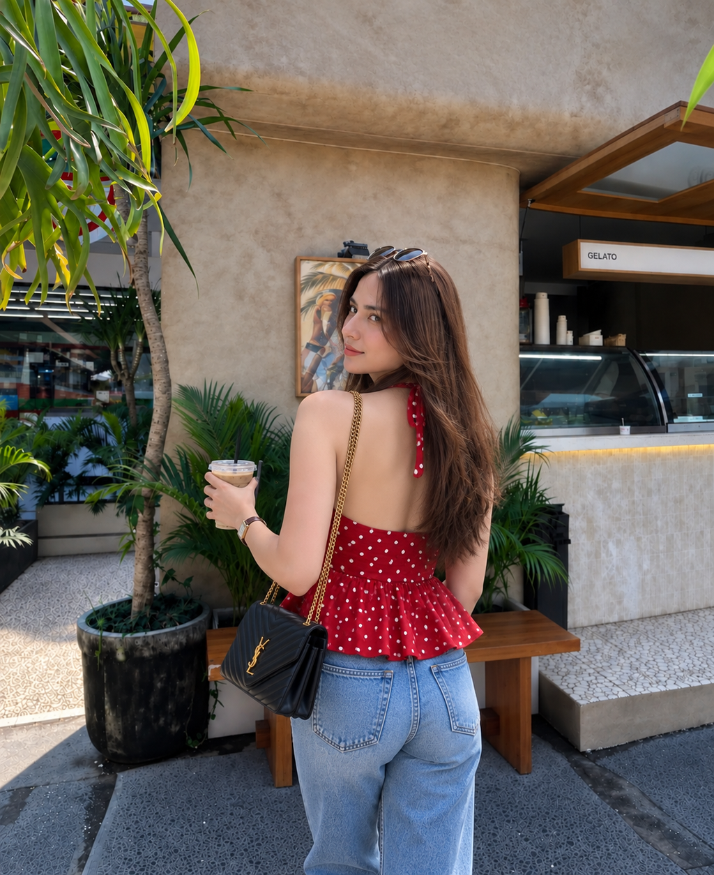 Red Polka Dot Halter Peplum Top