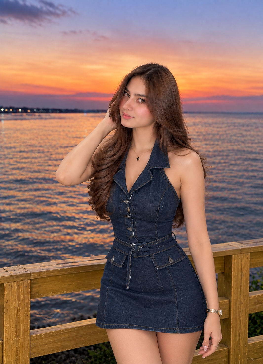 Indigo Denim Halter Mini Dress