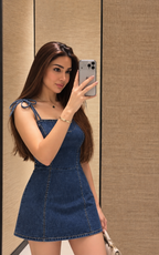 Indigo Bow-Strap Denim Mini Dress