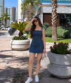 Indigo Bow-Strap Denim Mini Dress