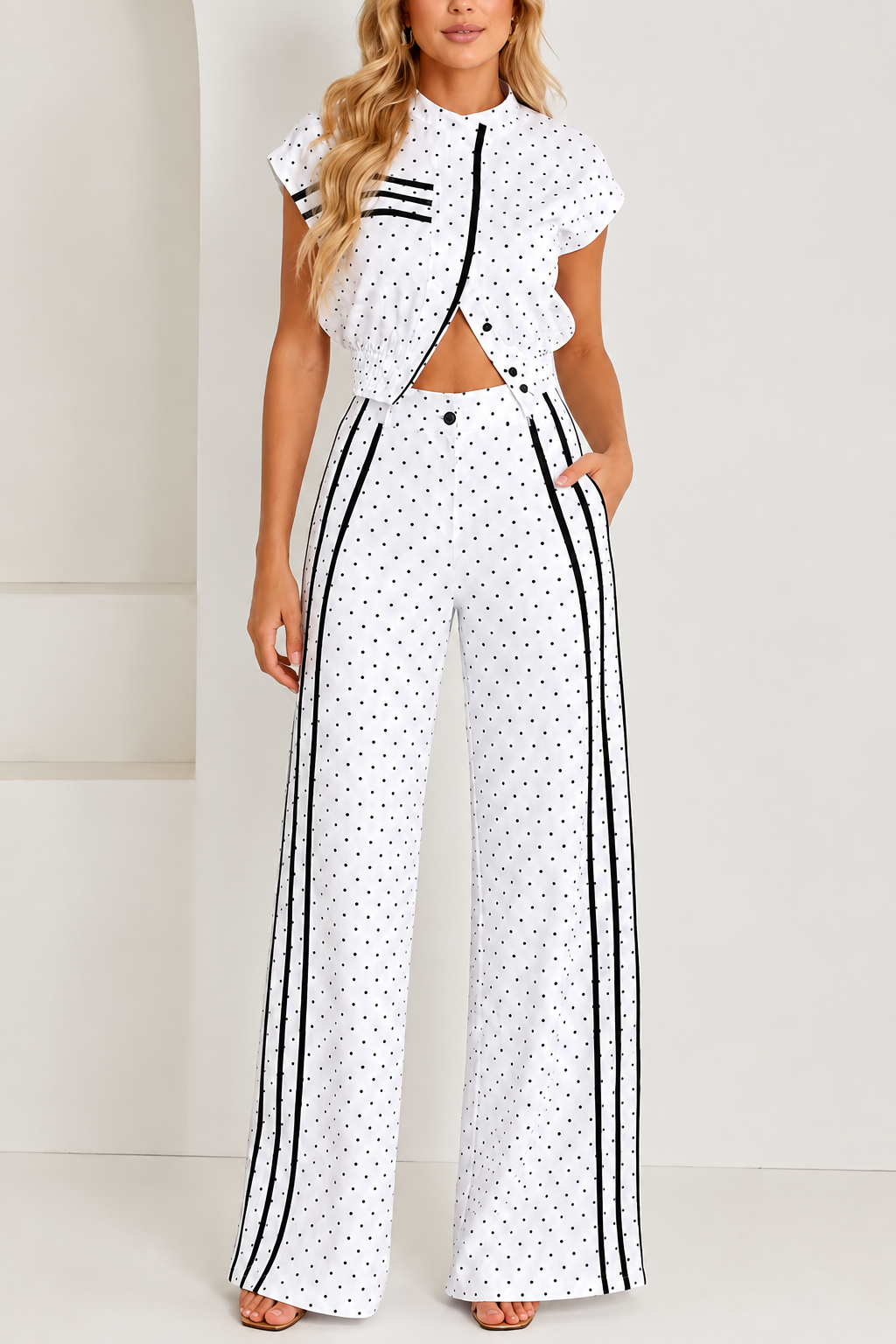Polka Dot Striped Wide-Leg Set