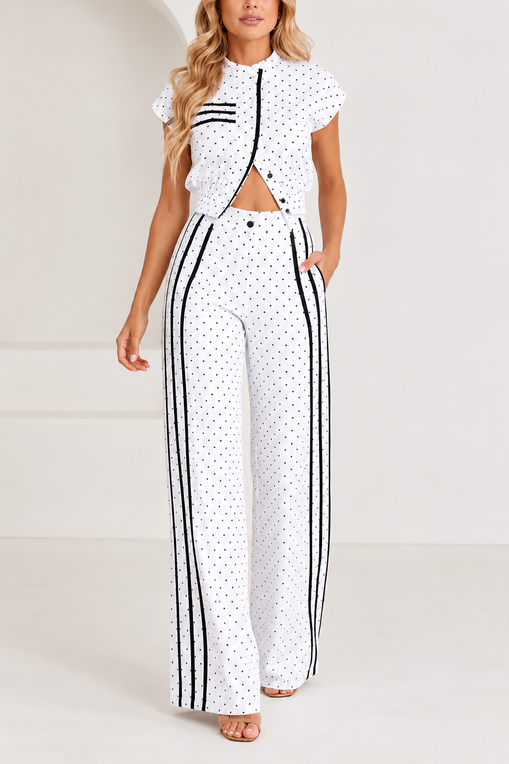 Polka Dot Striped Wide-Leg Set