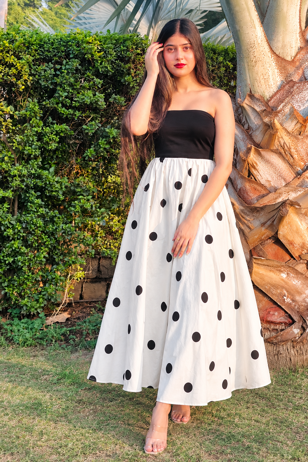 Polka Muse Strapless Maxi Dress