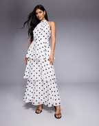 Polka Dot Tiered Halter Maxi Dress