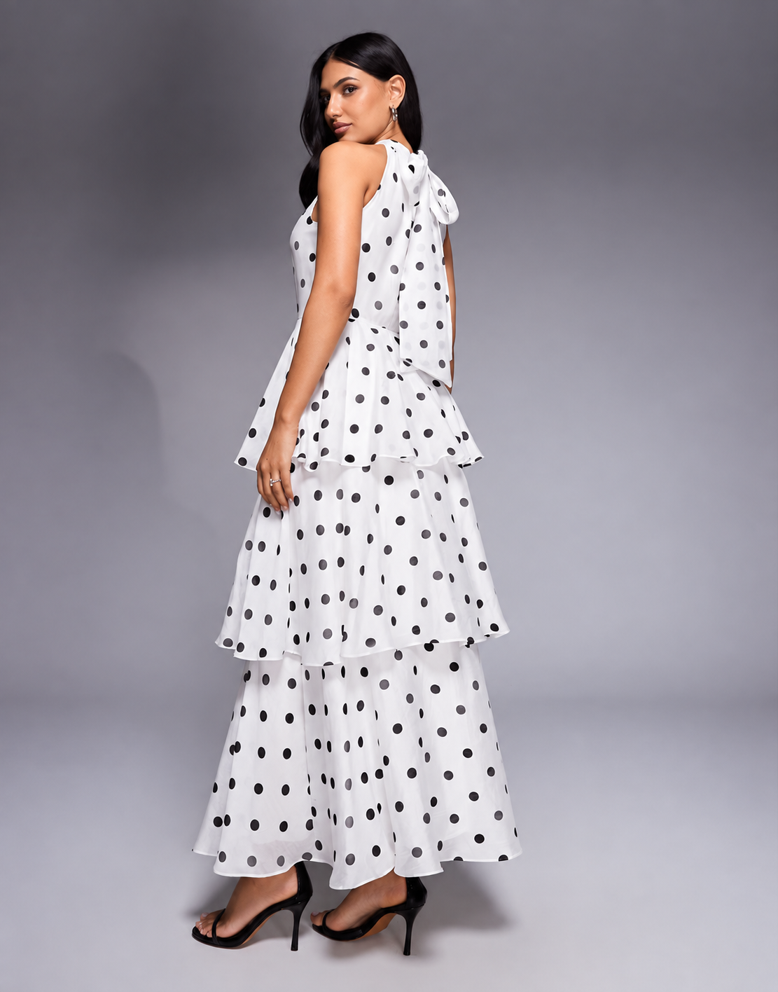 Polka Dot Tiered Halter Maxi Dress