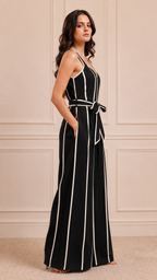 Black Contrast-Piping Jumpsuit