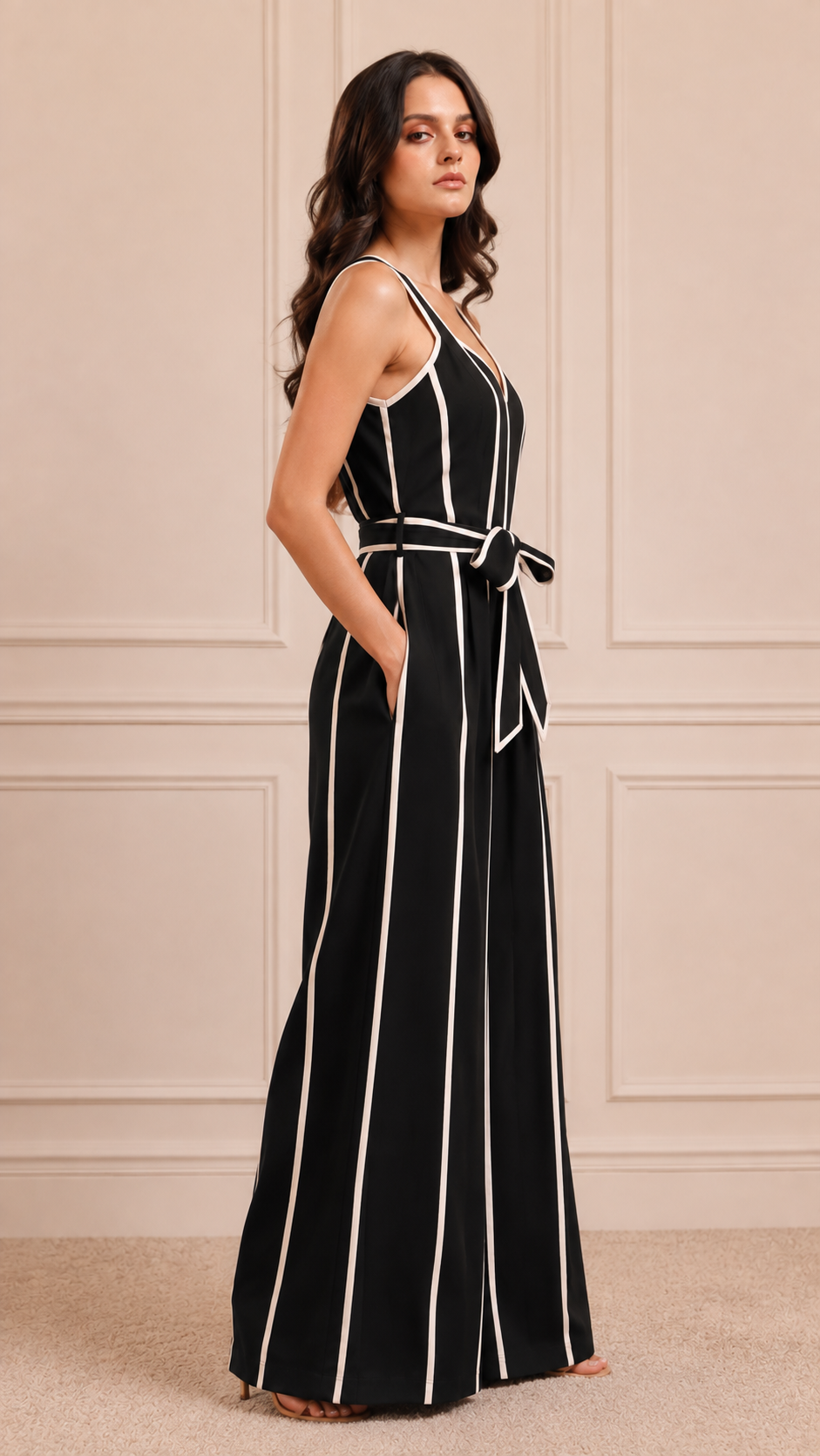 Black Contrast-Piping Jumpsuit