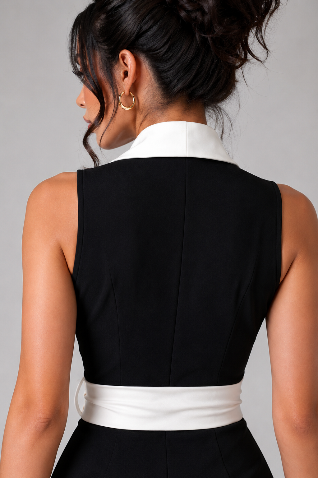 Black & White Contrast Wrap Jumpsuit