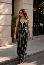 Black Contrast-Piping Jumpsuit