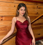 Burgundy Satin Cowl Neck Midi Dress