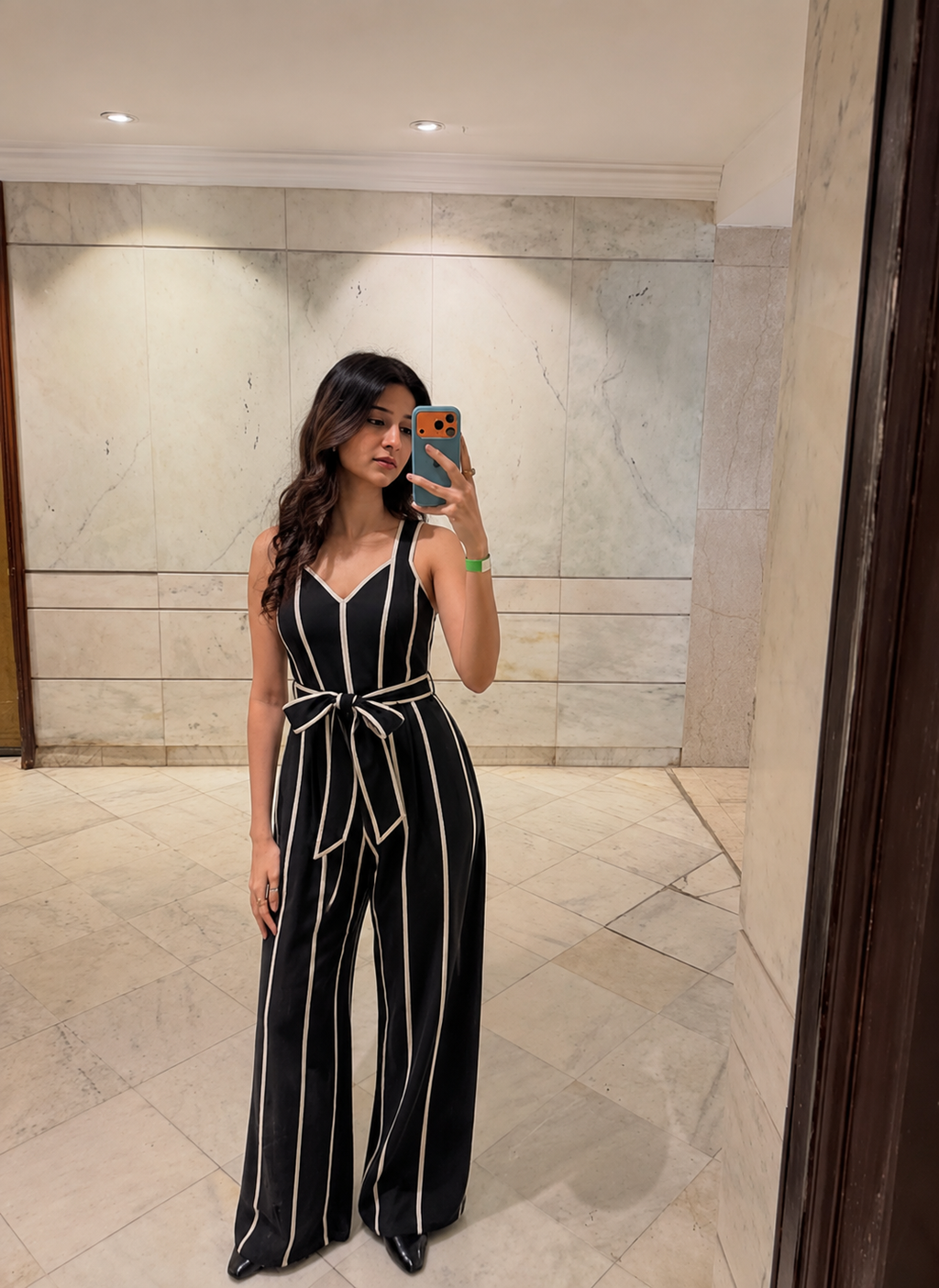 Black Contrast-Piping Jumpsuit
