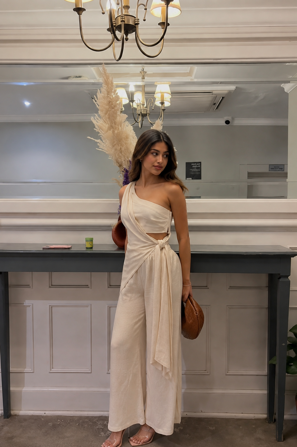 Cream One-Shoulder Co-Ord Set