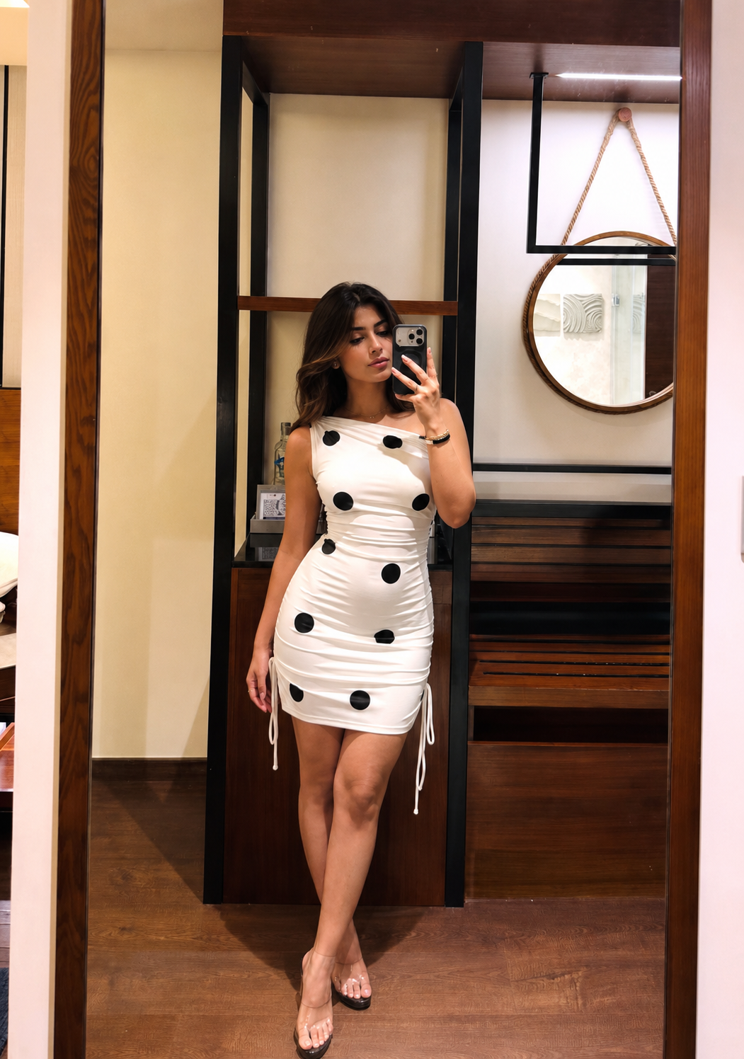 Luna Polka Dot Ruched Mini Dress