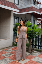 Brown Gingham Strapless Peplum Co-Ord Set